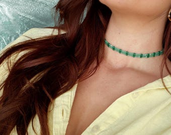 Dainty Choker Handmade Necklace: Turquoise, Glass Beads, Layering