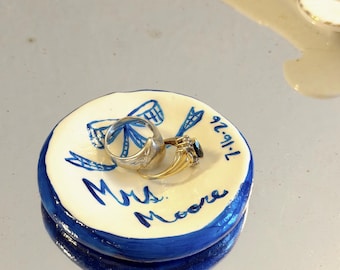 Personalized Clay Ring Dish | Custom Wedding Ring Holder, Bridal Shower Gift