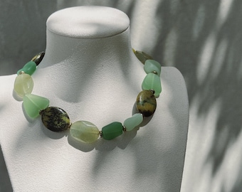 Chunky Beaded Choker - Sea Glass, Agate, Turquoise