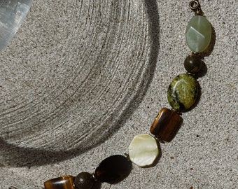 Tiger's Eye Beaded Bracelet with Sea Glass