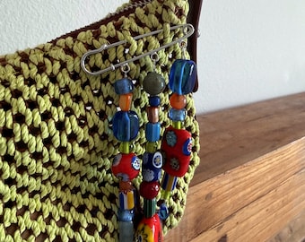 Colorful Beaded Safety Pin Bag Charm | Vintage-Inspired Purse Charm | Eclectic Handmade Accessory