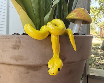 Handmade Clay Snake Plant Decor | Whimsical Cottagecore Potted Plant Accessory