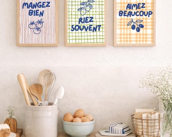 French Kitchen Prints | Eat Well Laugh Often Love Much | Coastal Cottage Decor (Digital Download)