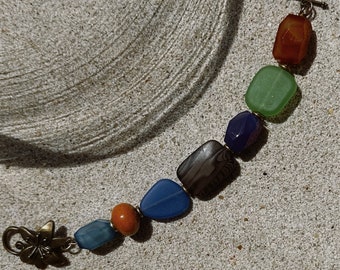 Sea Glass Beaded Bracelet, Agate and Tiger's Eye