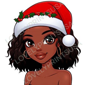 Black Santa Girl PNG, Black Female Clipart, Afro Women Christmas Santa Claus, Natural Hair, Sublimation Digital Download, Afro Woman Xmas