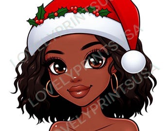 Black Santa Girl PNG, zwarte vrouwelijke clipart, Afro vrouwen Christmas Santa Claus, natuurlijk haar, sublimatie digitale download, Afro Woman Xmas