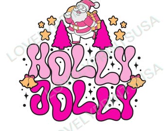 Holly Jolly Christmas SVG, Girly Christmas PNG, Pink Xmas digitale download, leuke kerst PNG-sublimatie, kerstman, roze kerstman