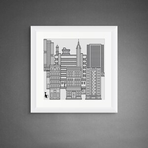 Black and White Cityscape Skyline Illustration Printable Wall Art Decor Poster Portrait Landscape Gifts DIGITAL DOWNLOAD