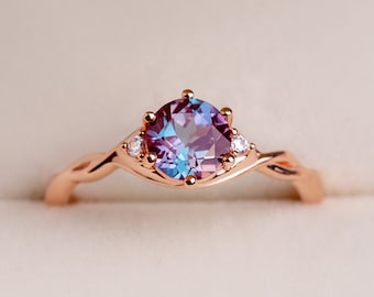 Vintage Alexandrite Engagement Ring, Rose Gold, Unique Design, Alexandrite Ring, Proposal Ring, 925 Silver, Vintage Ring