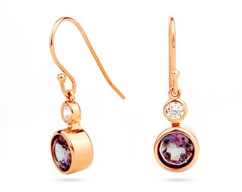 Vintage alexandrietoorbellen, roségoud, oorbellen juni-geboortesteen, hangoorbellen, 925-zilver, alexandrietoorbellen