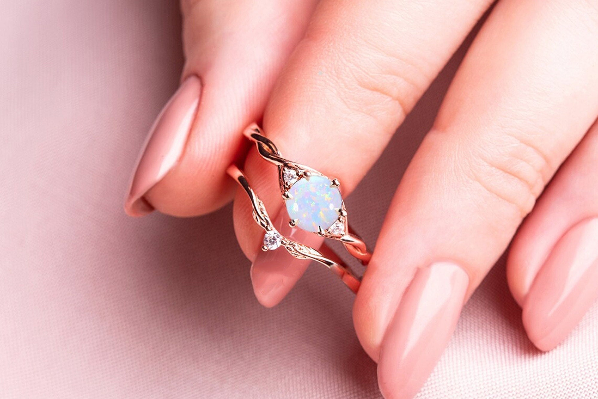 Vintage White Opal Engagement Ring Promise Proposal Ring Set Etsy UK
