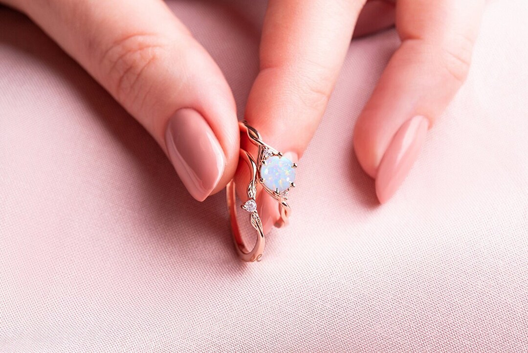 Vintage White Opal Engagement Ring, Promise Proposal Ring for Her