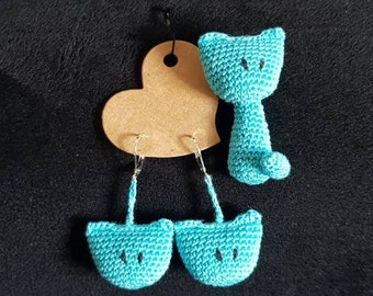 Earrings and brooch Cute cats