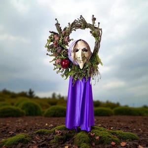 Halloween Witch Wreath: Dried Roses and Purple Flowers - 23 inch Diameter