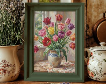 Tulip Floral Painting Print – Rustic Farmhouse Wall Art (Digital Download)