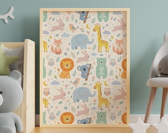 Pastel Animals Art Print – Nursery Wall Art (Digital Download)