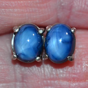 Genuine Star Sapphire Earrings 5.20 Carat Studs, Real Genuine Natural Blue September Birthstone Sterling Silver Cabochon Jewelry S28