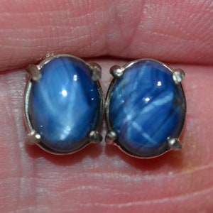 Fabulous Star Sapphire Earrings 8.49 Carat Studs, Real Genuine Natural Blue September Birthstone Sterling Silver Cabochon Jewelry S33