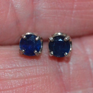 Blue Sapphire Stud Earrings 0.87ct Round Cut September Birthstone Sterling Silver Jewelry Gift Genuine Natural Real Sapphire Earrings SE26