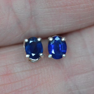 Earth Mined Sapphire Stud Earrings 0.95 Carats Oval Cut Blue September Birthstone Sterling Silver Jewelry Gift For Her Earth Mined SE107