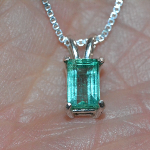 1.03 Carat Earth Mined Emerald Pendant On Sterling Silver Necklace LE46