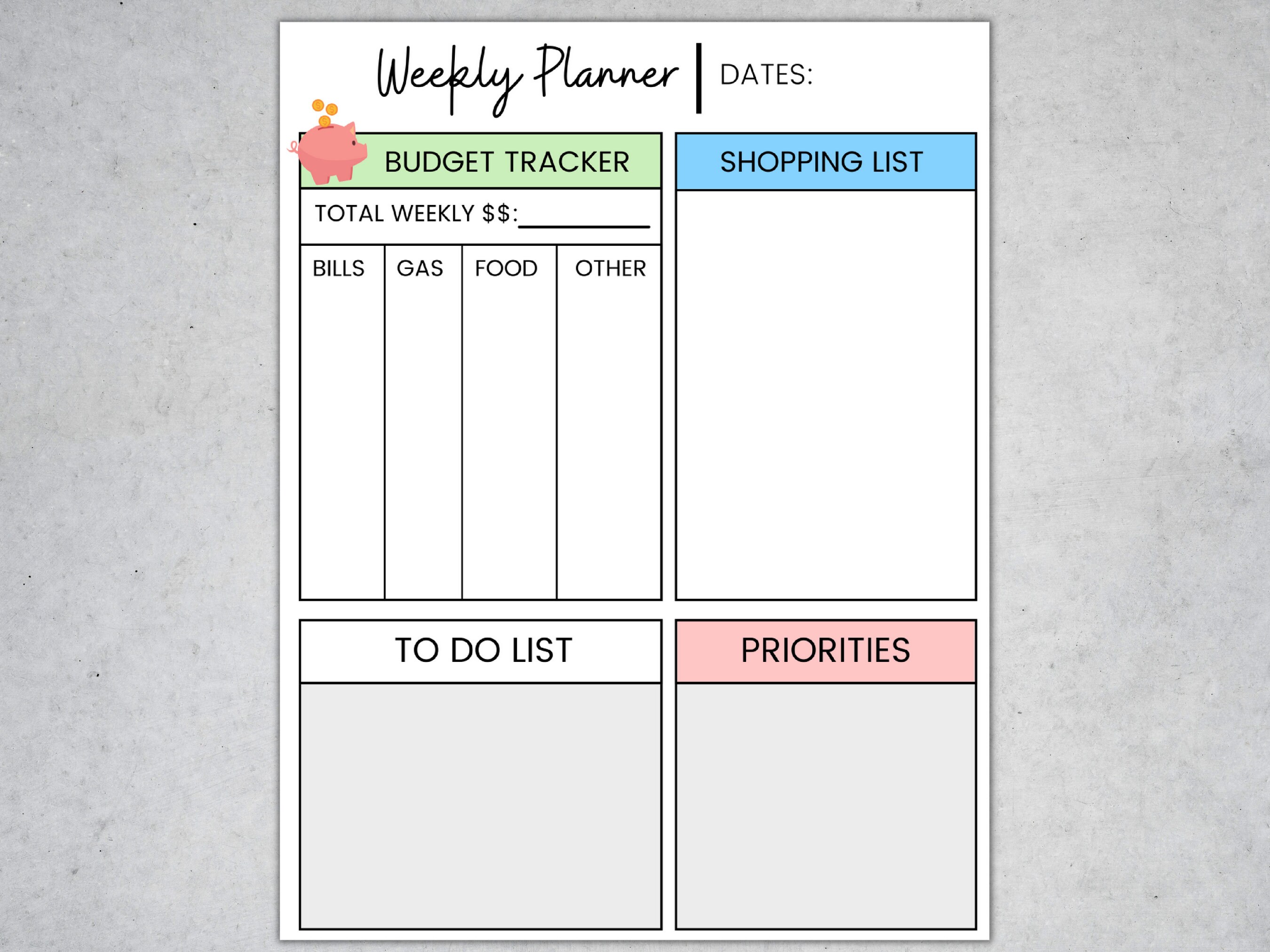 Weekly Planner Printable, Personal Finance Template, Personal Planner Template - Etsy