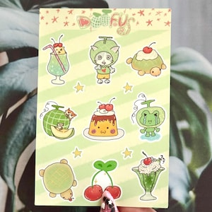 Melon Lovers Sticker Bogen - Heisei Retro, Soda Float, Snacks, Frosch Stickers