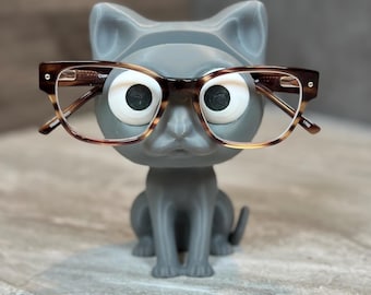 Kitty Cat Glasses Stand | Cute Cat Eyeglass Holder | 3D Printed Glasses Organizer | Cat Lover Gift | Desk & Nightstand Decor