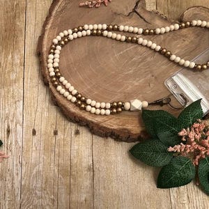 Boho Teacher Lanyard, Personalized Lanyard, Badge Holder, Teacher Gift, Wood Beads and Gold Lanyard, ID Badge