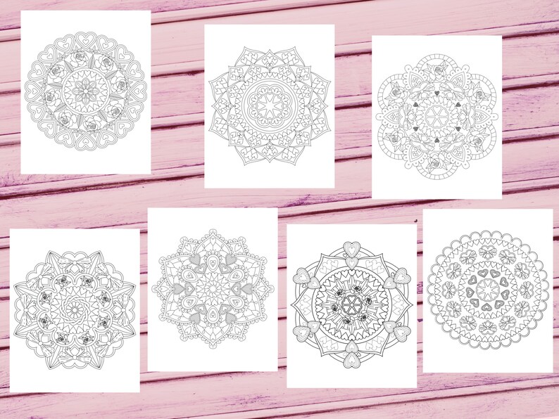 Valentine's Day Mandala Coloring Pages - Etsy