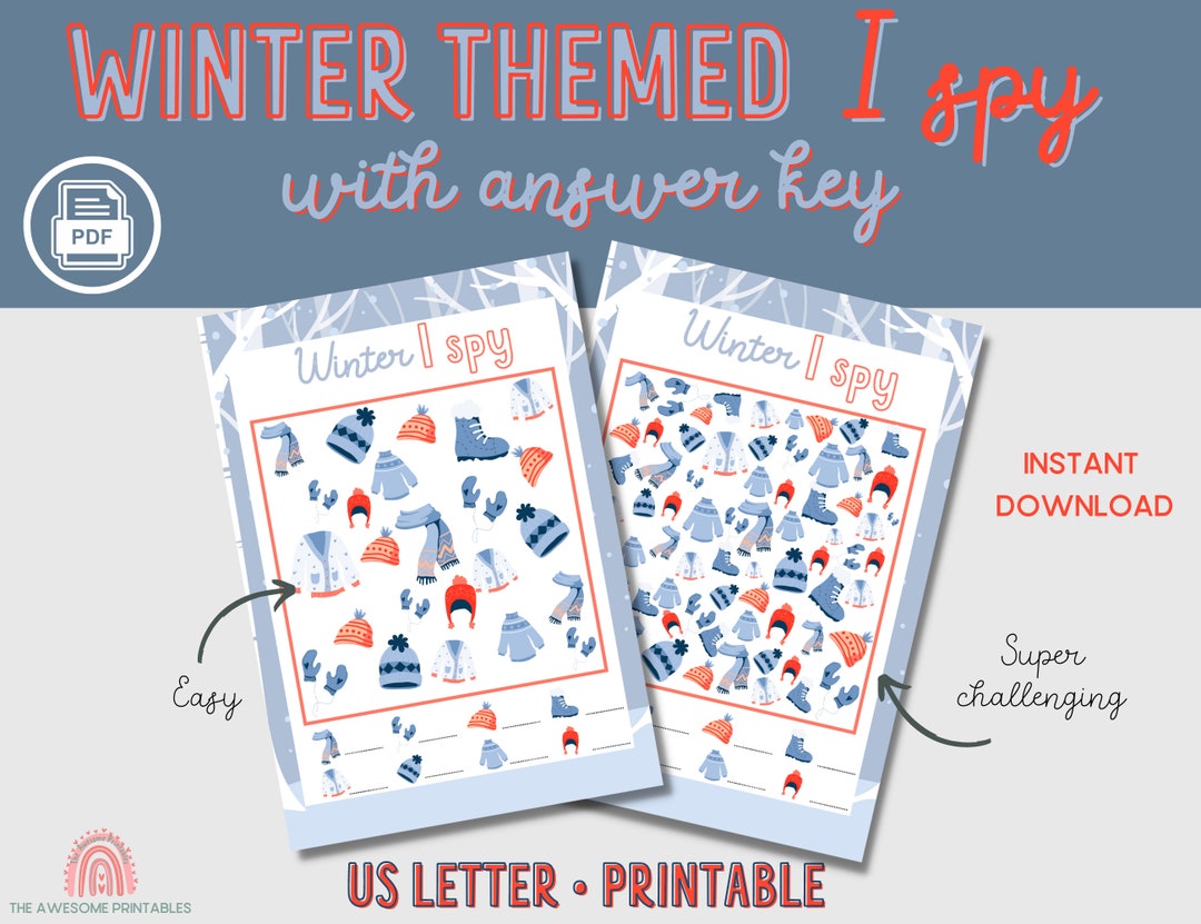 WINTER I Spy Printable. 3 Activity Sheets. Easy to Super Challenging