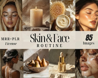 Skincare Aesthetic 85 Stock Photos, MRR PLR Beauty Cosmetic Images, Esthetician Spa Treatment, Facial Instagram Post, Product Photography