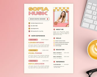 Pink CV Resume Template, Canva Editable Template, Modern Job Application Resume, Cover Letter Template, Retro Aesthetic CV Template