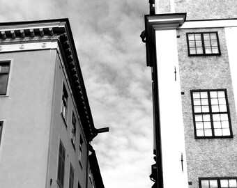 Fotografía de arquitectura de Estocolmo, impresión artística en blanco y negro (descarga digital)