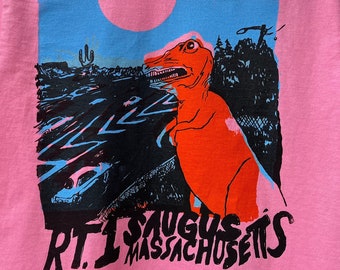 Route 1 Saugus Mass Dinosaur Retro Inspired Organic Cotton T Shirt