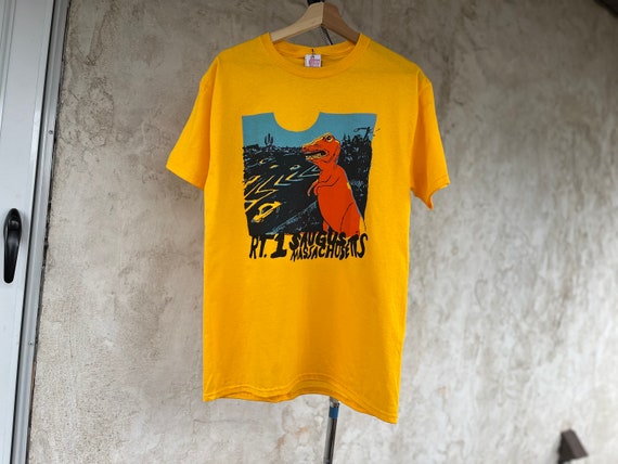 Route 1 Saugus Mass Dinosaur Retro Inspired Organic Cotton T Shirt