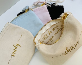 Zult u mijn bruidsmeisje make-up tas zijn, gepersonaliseerd met een verborgen boodschap