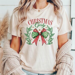 Womens Christmas Bow Shirt: Girly Holiday Tee