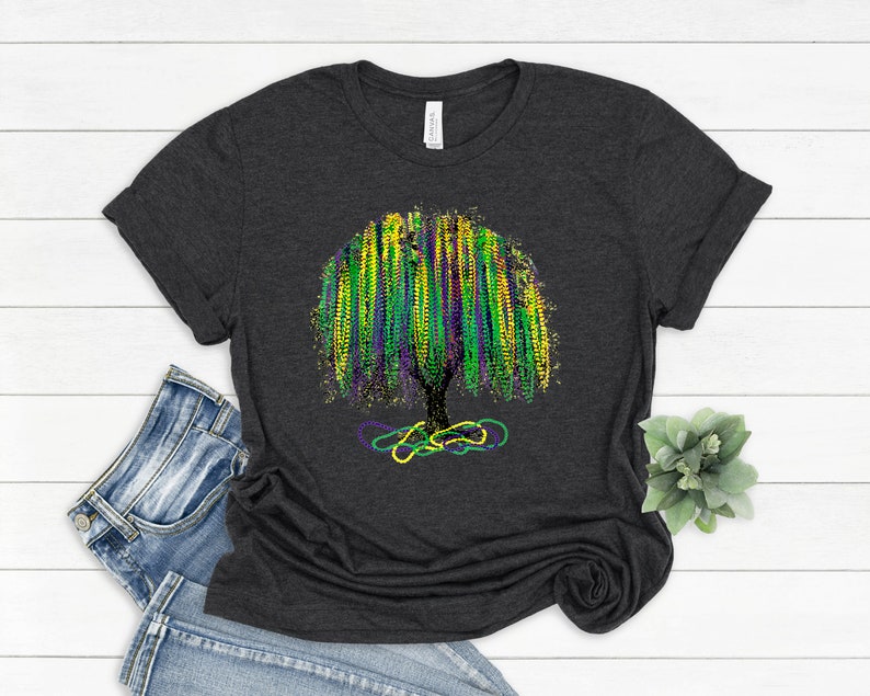 Mardi Gras Tree Shirt, Watercolor Mardi Gras Bead Tree, Mardi Gras Tee, Carnival Shirt, New Orleans Tee, NOLA Shirt, Fat Tuesday Shirt image 3