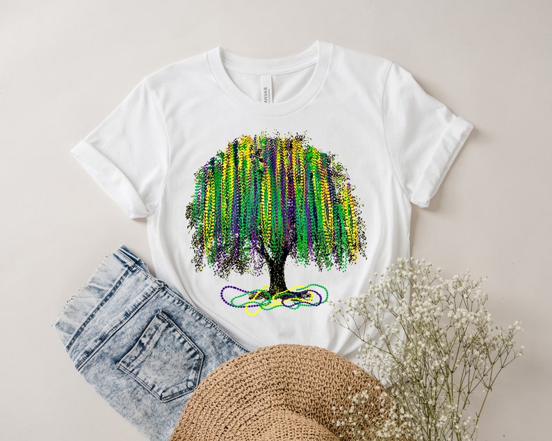 Mardi Gras Tree Shirt, Watercolor Mardi Gras Bead Tree, Mardi Gras Tee, Carnival Shirt, New Orleans Tee, NOLA Shirt, Fat Tuesday Shirt image 4