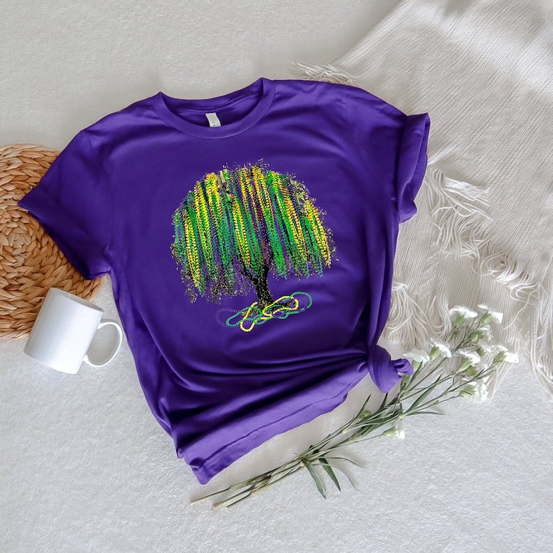 Mardi Gras Tree Shirt, Watercolor Mardi Gras Bead Tree, Mardi Gras Tee, Carnival Shirt, New Orleans Tee, NOLA Shirt, Fat Tuesday Shirt image 1