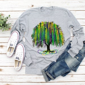 Mardi Gras Tree Shirt, Watercolor Mardi Gras Bead Tree, Mardi Gras Tee, Carnival Shirt, New Orleans Tee, NOLA Shirt, Fat Tuesday Shirt image 2