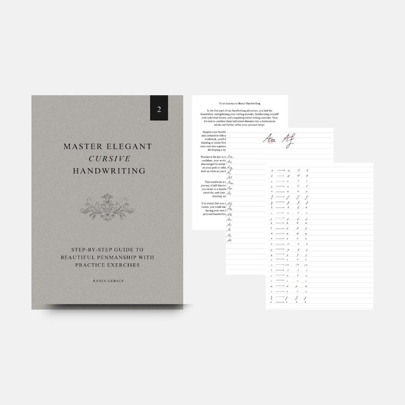 Libro de ejercicios para practicar la escritura a mano elegante (Parte 2) | Estilo de caligrafía cursiva | Mejorar la caligrafía y las letras | Guía digital en PDF imagen 1
