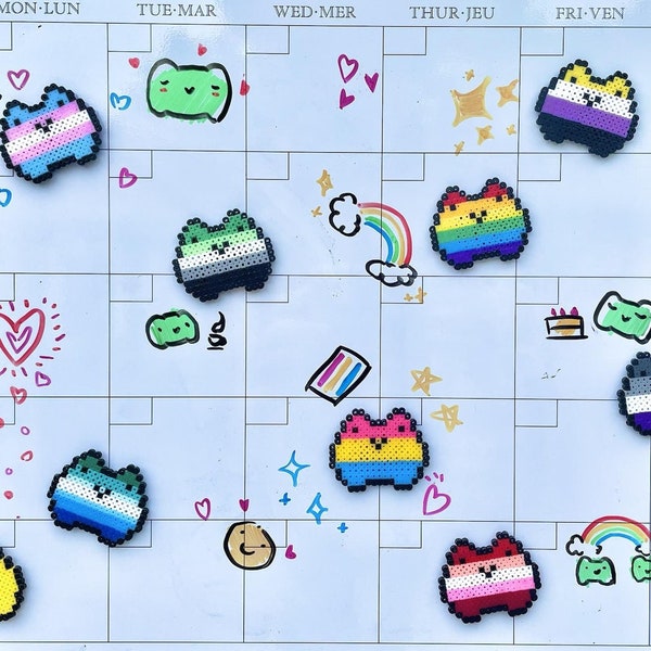 Froggy pride! Perler bead pride magnets, cute LGBTQ+ pride frog pixel art