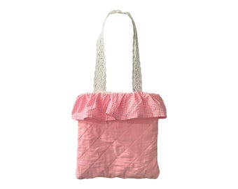 Bolso tote reversible acolchado en color rosa