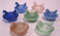 New 2 1/2 " MINI HEN on NEST, Blue, Jadeite, Pink, Green, Blue Swirl, Pink Swirl, Cobalt Blue, Glass, Excellent Condition