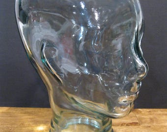 Glass HEAD, CLEAR GLASS, Life Size Mannequin Head. Great for Room Decor, or Display Hats, Wigs, Headphones, Masks.