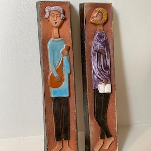 Pair of Brutalist Lars Bergsten Wall Plaques - Sweden / Swedish / Mid Century