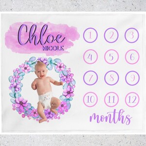 Personalized Baby Milestone Blanket, Custom Baby Milestone Blanket, Baby Girl Blanket, Baby Floral Name Blanket, Baby Shower Gift