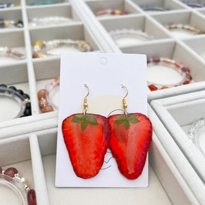 Preserved Strawberry Earring, Real Strawberry Resin Fruit Earring, Fruit Slice earring, Dried Fruit earring, See more fruits in pictures